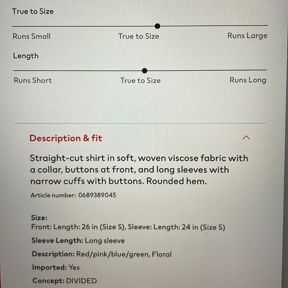 H&M Divided NEW red floral button front shirt sz 14 - Picture 8 of 8